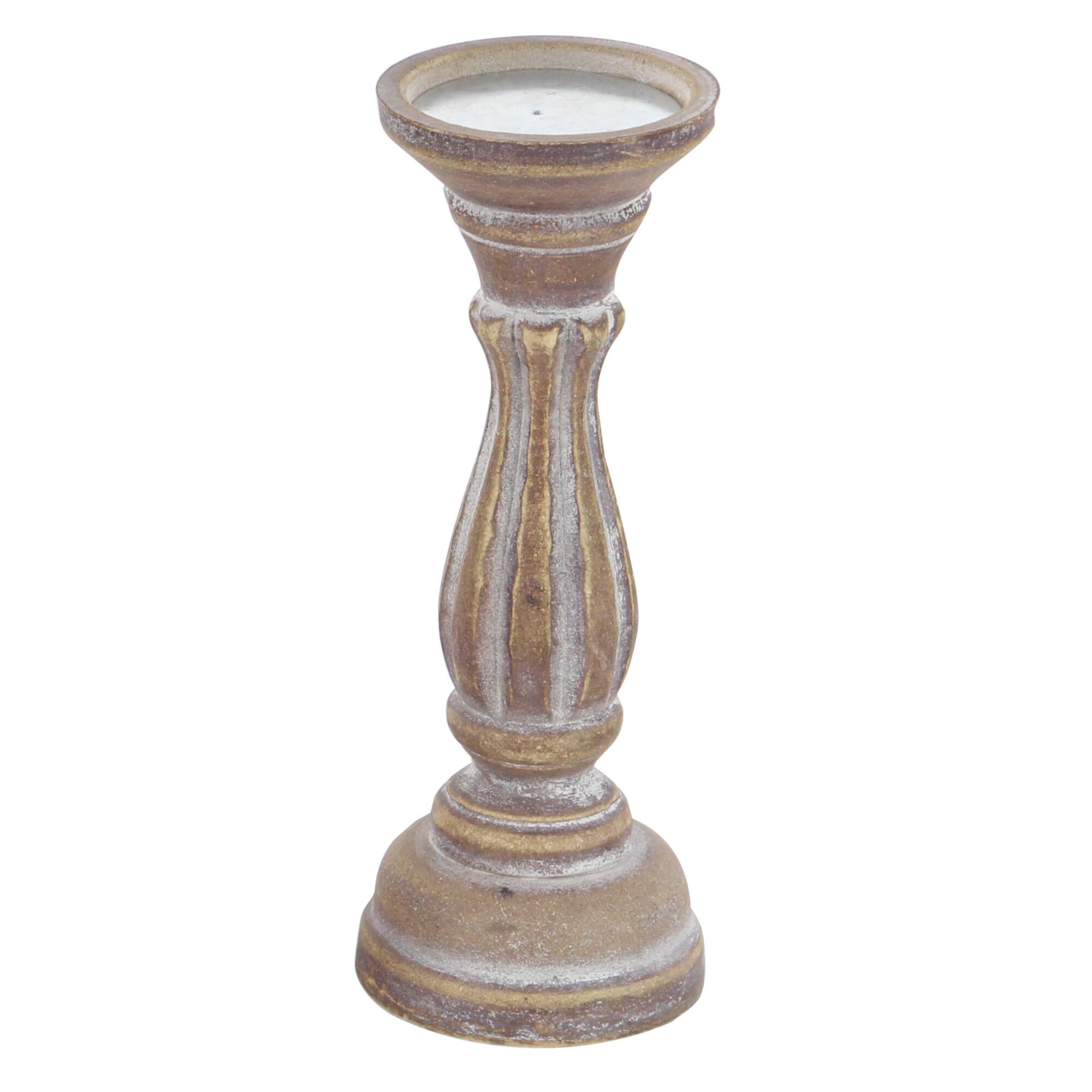 Brown Wood Traditional Candle Holder Set